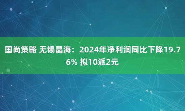 国尚策略 无锡晶海：2024年净利润同比下降19.76% 拟10派2元