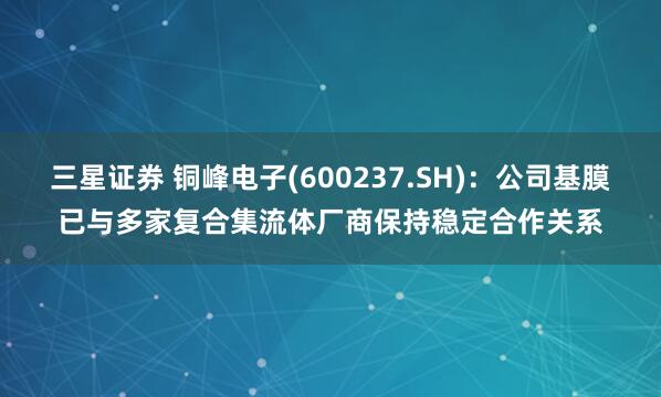 三星证券 铜峰电子(600237.SH)：公司基膜已与多家复合集流体厂商保持稳定合作关系